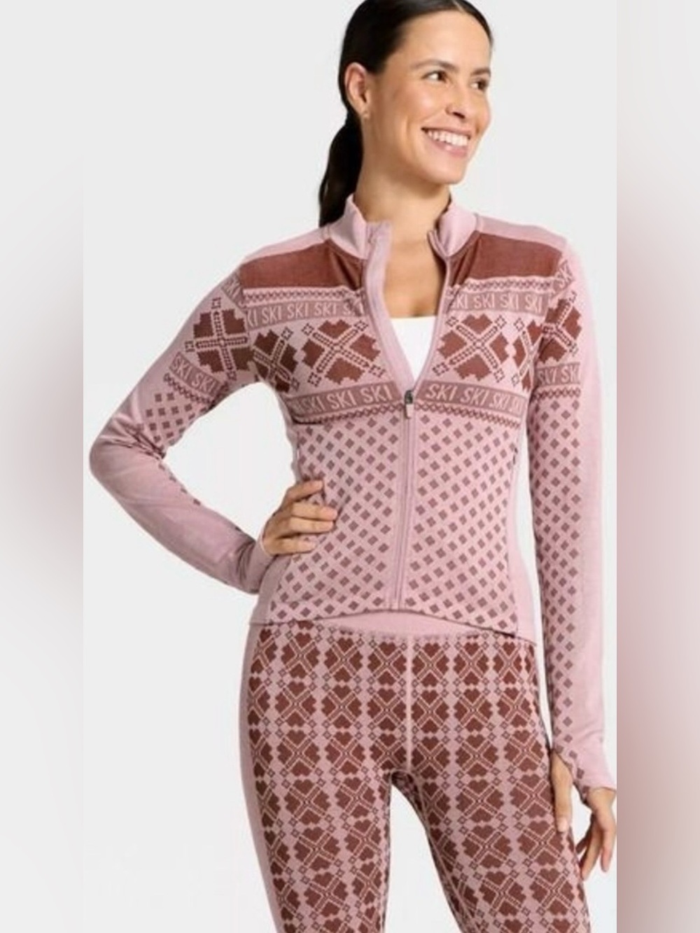 all in motion Pink and Brown Ski-Pattern Zip Jacket